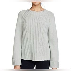 Vince Raglan Ribbed Wool And Cashmere Crew Grey Sweater